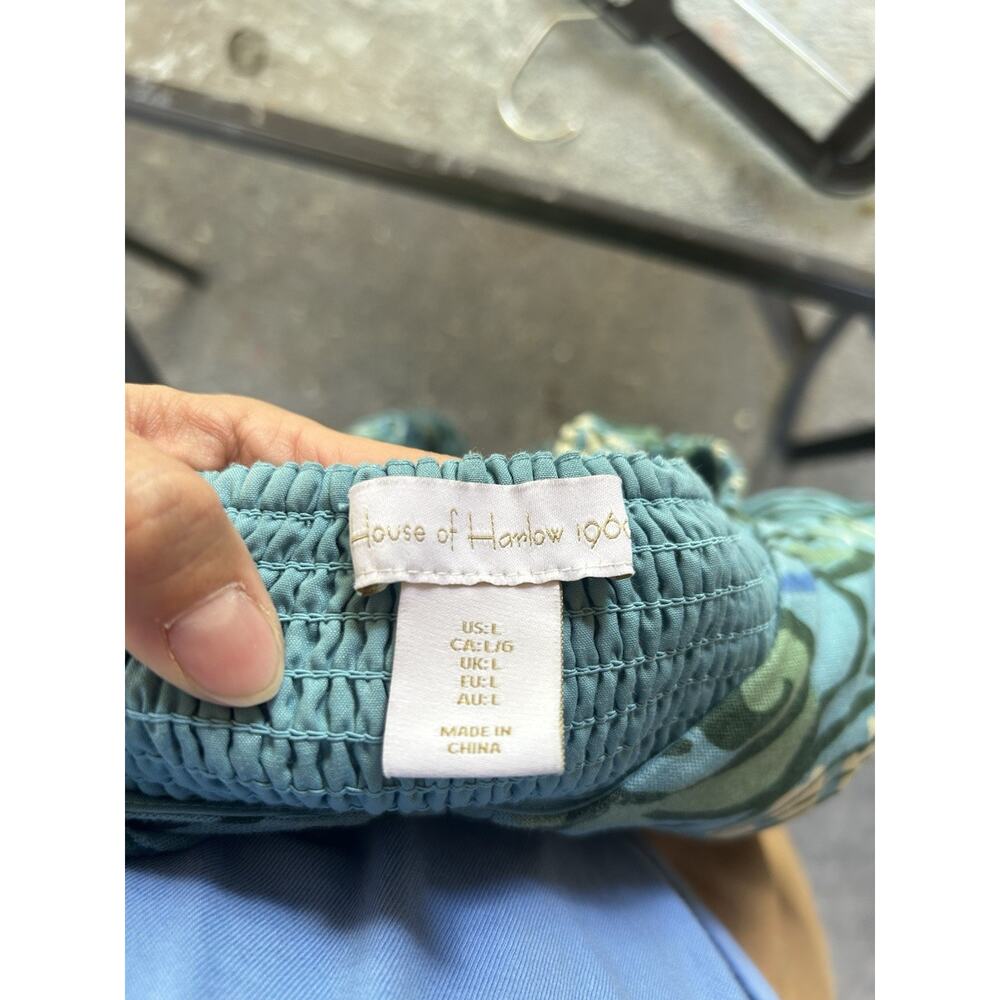 House of Harlow Linen Blend Blue Teal Floral Print Puff Sleeve Mini Dress Large - Picture 5 of 6